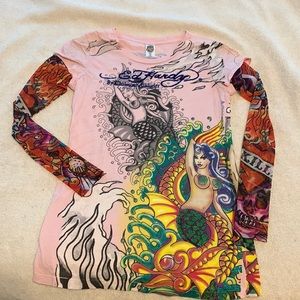 Vintage Excell condition Ed Hardy by Christian Audigier bedazzled Mermaid shirt